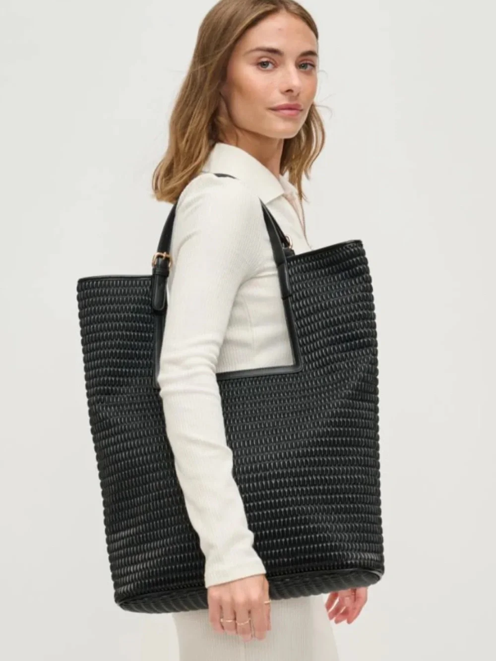 Urban Expressions Aiden Woven large black tote purse - Picture 7 of 12